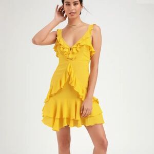 Lulus Carmela Yellow Ruffled Mini Dress Size S Dance Party Date Flirty Girly